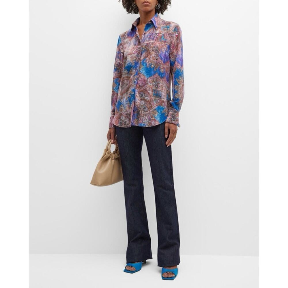 Robert Graham Gabriela Silk-Blend Paisley-Print Button-Down Shirt Sz XS